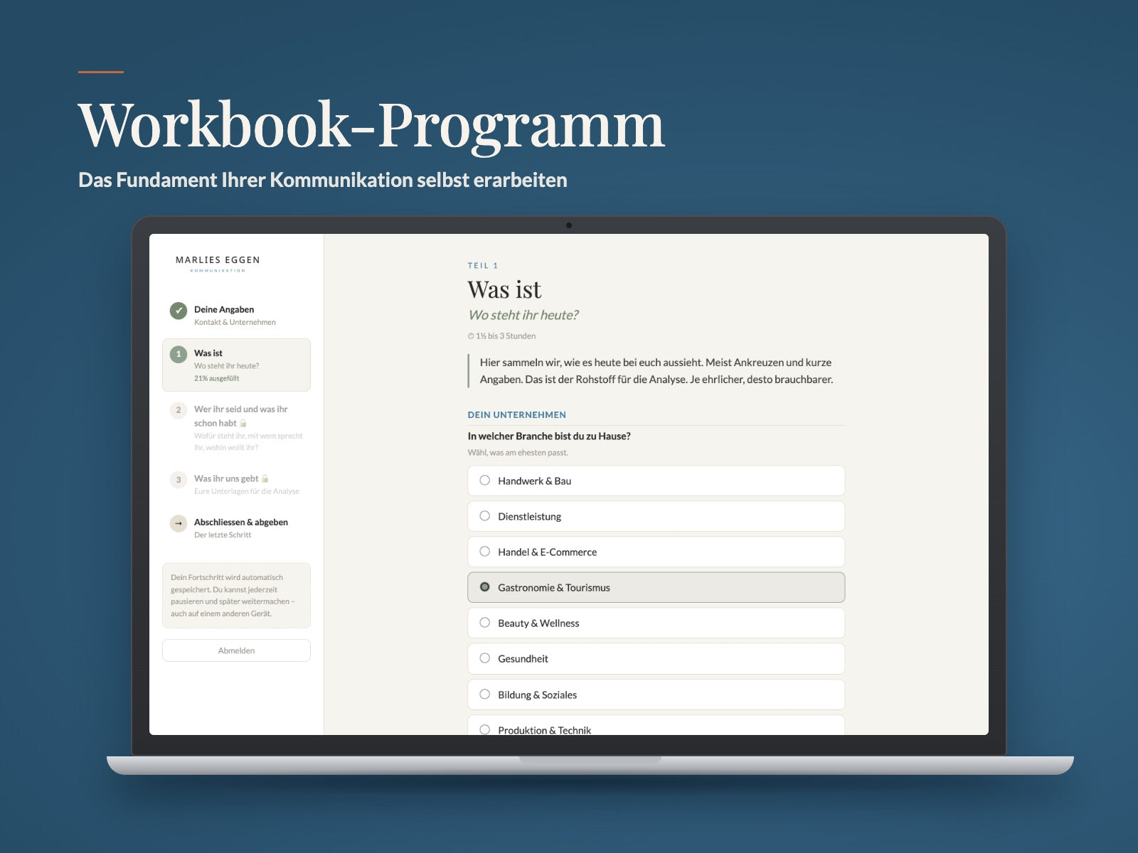 Workbook-Programm: die Workbook-App auf einem Laptop